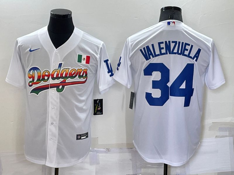 Men Los Angeles Dodgers #34 Valenzuela White rainbow Nike 2022 MLB Jersey